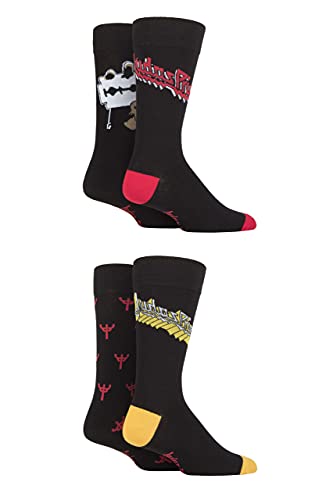 SockShop Herren Judas Priest Exklusiv Geschenkbox Rockmusik and Schwermetall Baumwollsocken Packung mit 4 Schwarz 39-45 von SockShop