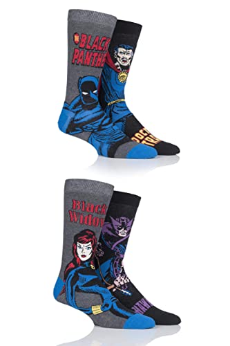 SockShop Herren Hawkeye, Black Widow, Black Panther und Doctor Strange Baumwollsocken Packung mit 4 Sortiert 40-45 von SockShop