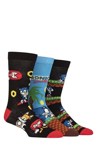 SockShop Herren Sonic Igel Baumwollsocken - 3er-Pack Gaming-Charakter-Designs, Retro-Geschenkidee für Fans und Spieler, Sortiert Größe 46-48 von SockShop