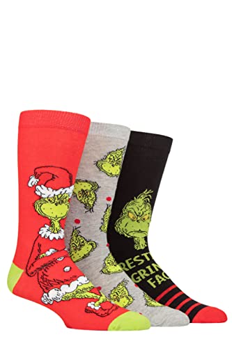 SockShop Herren und Damen Grinch Baumwolle Socken Packung 3 Assorted 40-45 von SockShop