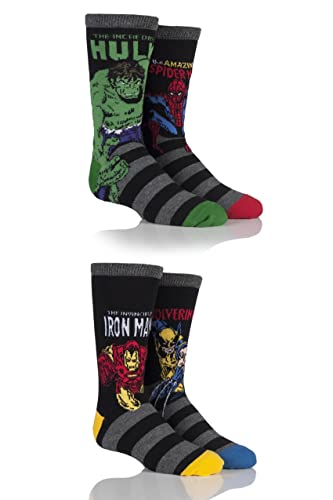 SockShop Kinder 4 Paar Marvel Comics mischen Hulk, Spiderman, Ironman & Wolverine Sortiert 27-30 von SockShop