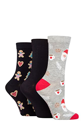 SockShop Lazy Panda Damen Weihnachten Bambussocken Packung 3 Weihnachtsmann und Kekse 37-42 von SockShop