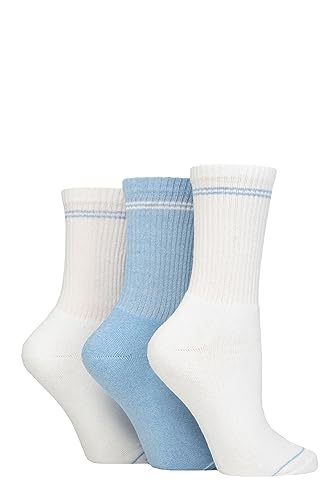 SockShop TORE Damen 100% Recycelte Mode Baumwolle Sportsocken Packung 3 (37-42, Weiß/Hellblau) von SockShop