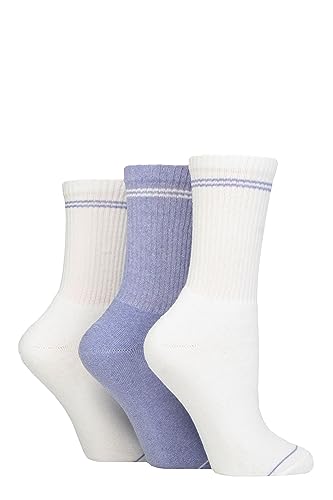 SockShop TORE Damen 100% Recycelte Mode Baumwolle Sportsocken Packung 3 (37-42, Weiß/Lila) von SockShop