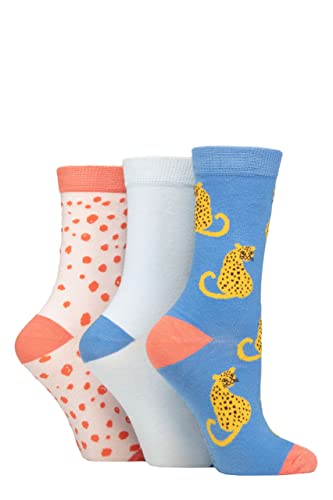 SockShop Wildfeet Damen Baumwolle Neuheit Gemustert Socken Packung 3 Leopard 37-42 von SockShop