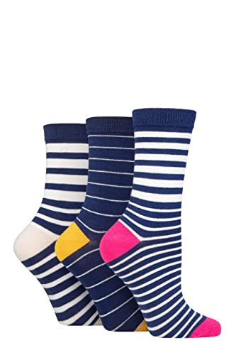 SockShop Wildfeet Damen Gemustert Bambus Socken Packung 3 Streifen Marine 37-42 von SockShop