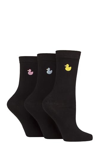 SockShop Wildfeet Damen Gestickt Socken Packung 3 (DE/NL/SE/PL, Numerisch, 37, 42, Regular, Regular, Gummienten) von SockShop