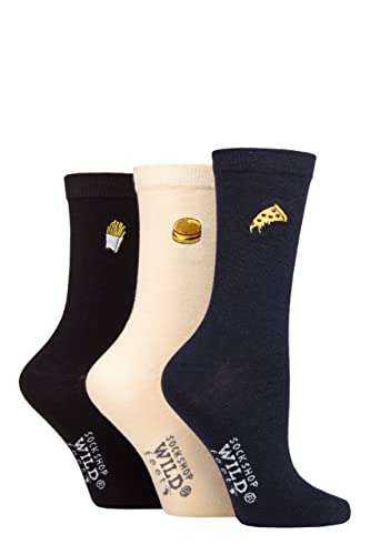 SockShop Wildfeet Damen Gestickt Socken Packung 3 Pizza/Burger/Pommes 37-42 von SockShop