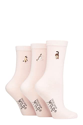 SockShop Wildfeet Damen Gestickt Socken Packung 3 Rosa Katzen 37-42 von SockShop