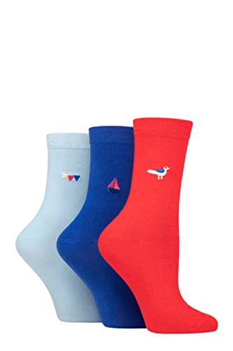 SockShop Wildfeet Damen Gestickt Socken Packung 3 Vogel/Boot/Flaggen 37-42 von SockShop