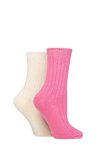 SockShop Wildfeet Damen Kaschmir Socken Packung 2 Rosa/Schnee 37-42 von SockShop