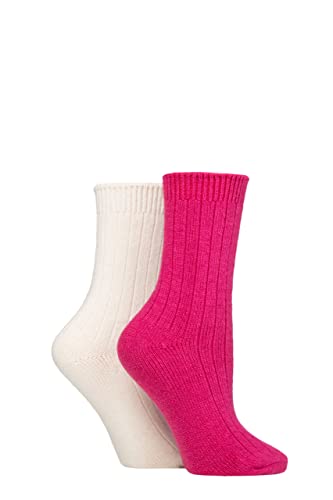 SockShop Wildfeet Damen Kaschmir Socken Packung 2 Schnee/Rubin 37-42 von SockShop