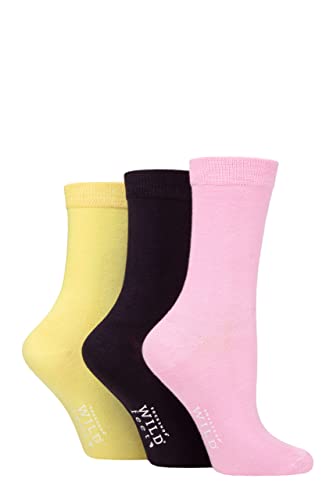 SockShop Wildfeet Damen Schmucklos Bambus Socken Packung 3 Gelb/Schwarz/Rosa 37-42 von SockShop