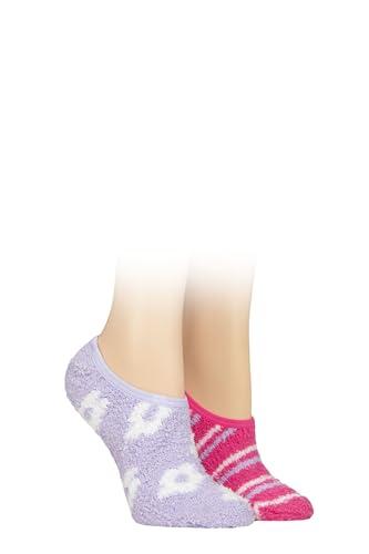 SockShop Wildfeet Damen Tier Gemustert Kuscheliger Pantoffel Socken mit Griff Packung 2 Blumen/Streifen 37-42 von SockShop