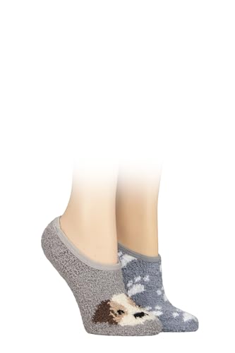 SockShop Wildfeet Damen Tier Gemustert Kuscheliger Pantoffel Socken mit Griff Packung 2 Hunde-/Pfotenabdrücke 37-42 von SockShop