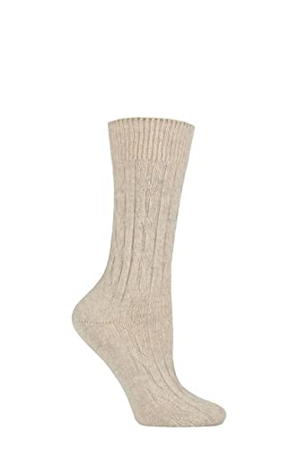 SockShop of London Damen 1 Paar Bettsocken mit Zopfmuster aus 100% Kaschmir - Platin 36-40 von SockShop