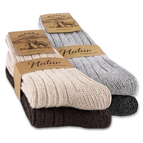 SockWaddles 4 Paar Alpaka Socken für Herren Damen, Atmungsative Thermosocken Extra Warm, Dicke Wintersocken mit Alpakawolle Größen 39-42 43-46 von SockWaddles