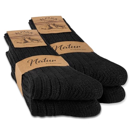 SockWaddles 4 Paar Alpaka Socken für Herren Damen, Atmungsative Thermosocken Extra Warm, Dicke Wintersocken mit Alpakawolle Größen 39-42 43-46 von SockWaddles