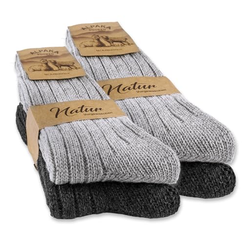 SockWaddles 4 Paar Alpaka Socken für Herren Damen, Atmungsative Thermosocken Extra Warm, Dicke Wintersocken mit Alpakawolle Größen 39-42 43-46 von SockWaddles