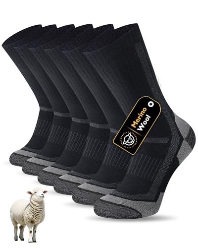 SockWaddles Merino Wandersocken Herren Damen, Atmungsaktiv Outdoor Socken Trekkingsocken, Gepolstert Sportsocken Anti-Blasen Laufsocken Merinowolle Arbeitssocken 3 Paar von SockWaddles