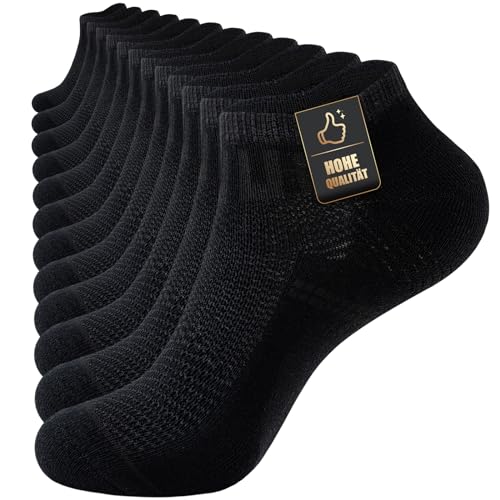 SockWaddles Sneaker Socken Herren 47-50, 6 Paar Sportsocken, Laufsocken, Gepolsterte Socken Kurz Herren Damen, Schwarz Weiß Atmungsaktiv Baumwolle Socken Weiche und Bequeme, Schwarz von SockWaddles