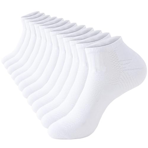 SockWaddles Sneaker Socken Herren 47-50, 6 Paar Sportsocken, Laufsocken, Gepolsterte Socken Kurz Herren Damen, Schwarz Weiß Atmungsaktiv Baumwolle Socken Weiche und Bequeme, Weiß von SockWaddles