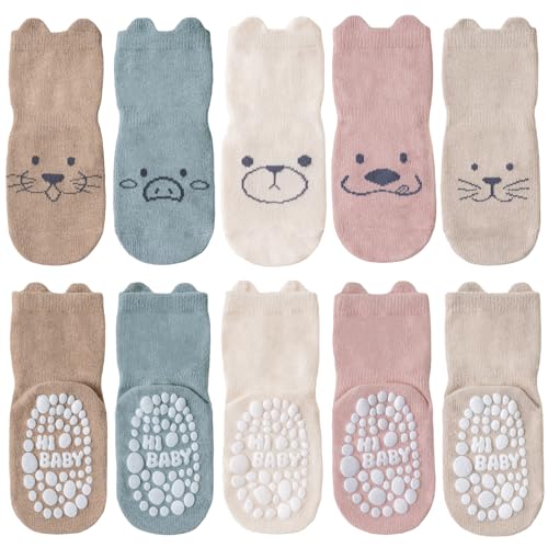 SockWaddles Stoppersocken Kinder Baby, 5 Paar ABS Atmungsaktiv Antirutschsocken Kinder, Krabbelsocken Baby Baumwolle, Jungen und Mädchen Crew Socken mit Weißer Bär SockWaddles Stoppersocken Kinder Baby, 5 Paar ABS Atmungsaktiv Antirutschsocken Kinder, Krabbelsocken Baby Baumwolle, Jungen und Mädchen Crew Socken mit Weißer Bär von SockWaddles