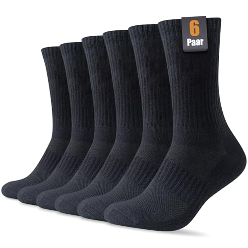 SockWaddles Socken Herren Damen, 6 Paar Baumwolle Atmungaktive Gepolsterte Tennissocken Sportsocken Laufsocken Wandersocken 47-50, Schwarz von SockWaddles