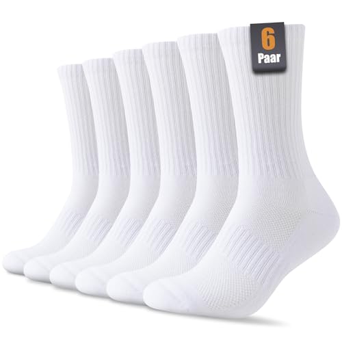 SockWaddles Socken Herren Damen, 6 Paar Baumwolle Atmungaktive Gepolsterte Tennissocken Sportsocken Laufsocken Wandersocken 39-42, Weiß von SockWaddles