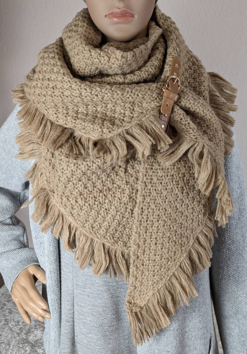 Dreieckstuch Xl>strickschal Mit Fransen>Wickelschal>Grobstrick Schal>Winterschal Für Frauen>Wollmischung>Geschenk Geburtstag von SockeSchalMuetze