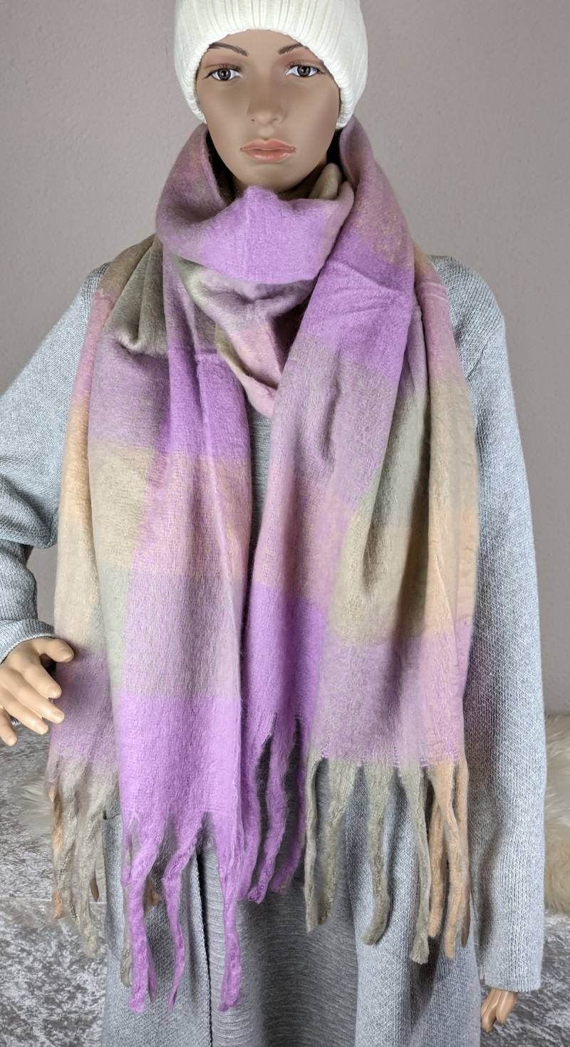 Flausch Schal Lang>Kuschelschal>Viskose-Wolle>Damen Web Karo>Kuschelig Warm>Wollschal>Fransenschal>Geschenk Damen Geburtstag von SockeSchalMuetze