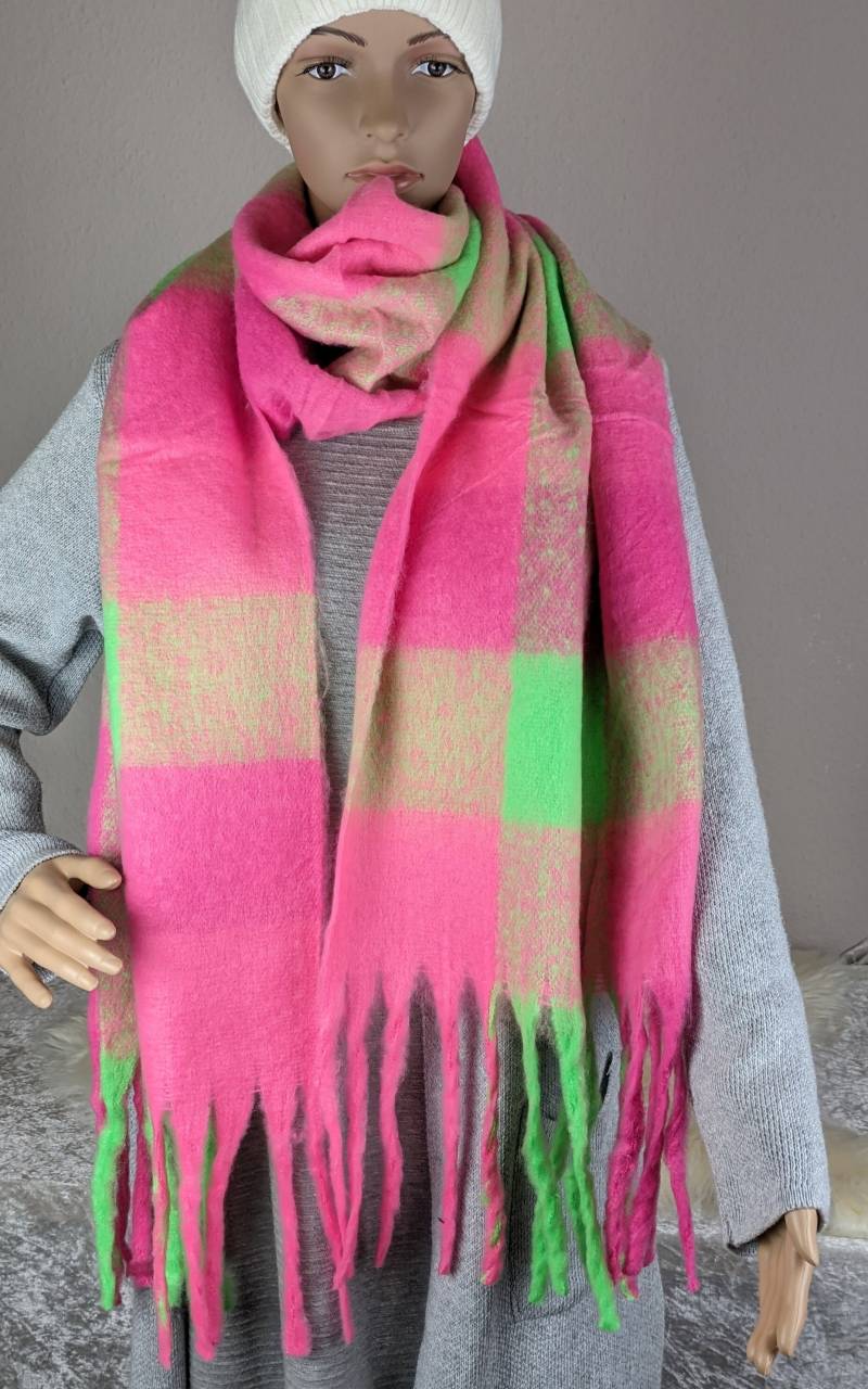 Flausch Schal Lang>Kuschelschal>Viskose-Wolle>Damen Web Karo>Kuschelig Warm>Wollschal>Fransenschal>Geschenk Damen Geburtstag von SockeSchalMuetze