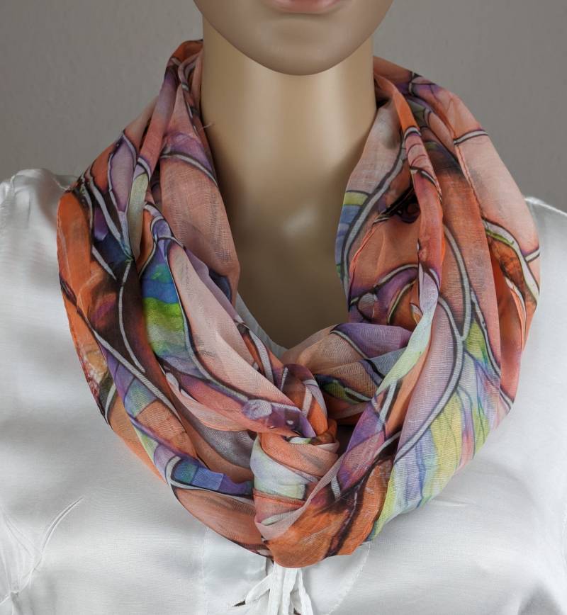 Loopschal Damen Gemustert-Viskose Seide-Schlauchschal-Rundschal-Leicht Und Luftig-Frühlingsschal-Geschenk Für Sie-Geburtstag-Muttertag von SockeSchalMuetze