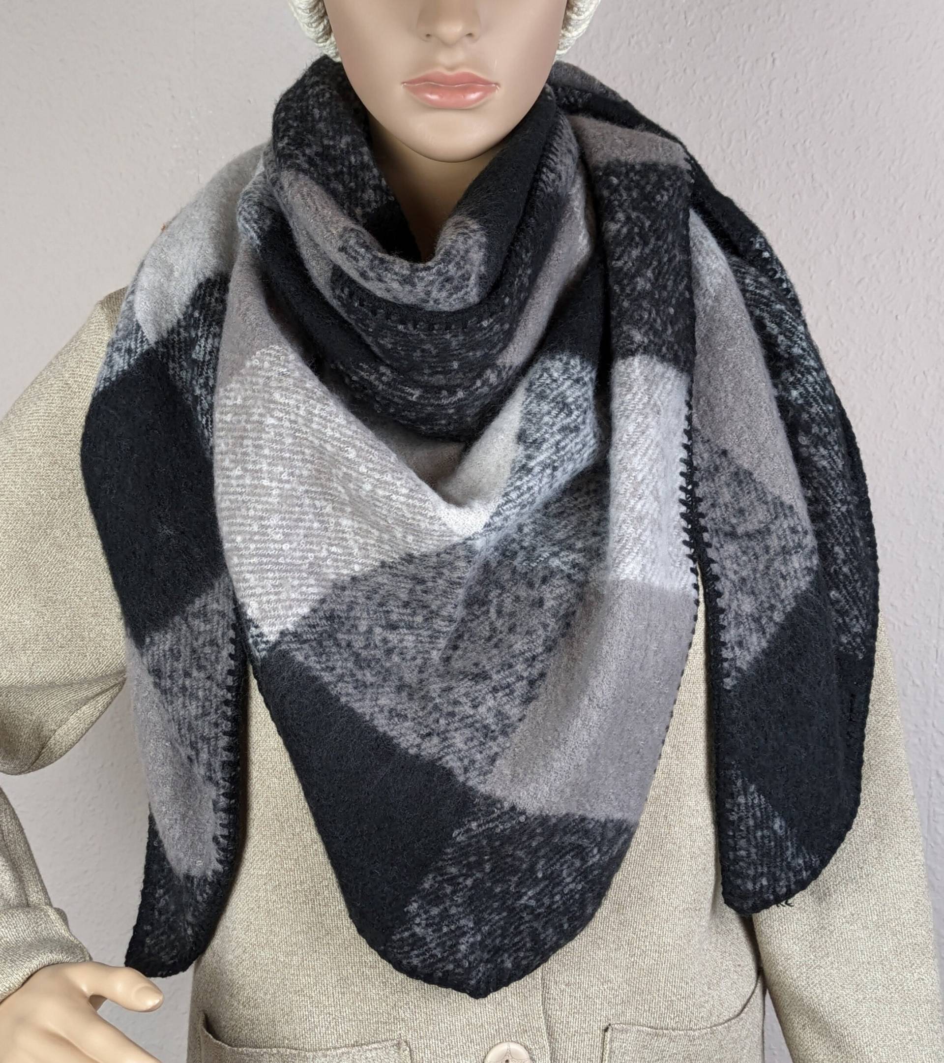 xl Dreieckstuch Kariert Kuschelig Wolle-Viskose>Flauschschal Karo>Winterschal Kuschelschal Webschal>Geschenk Für Sie>Geburtstag>Valentinstag von SockeSchalMuetze