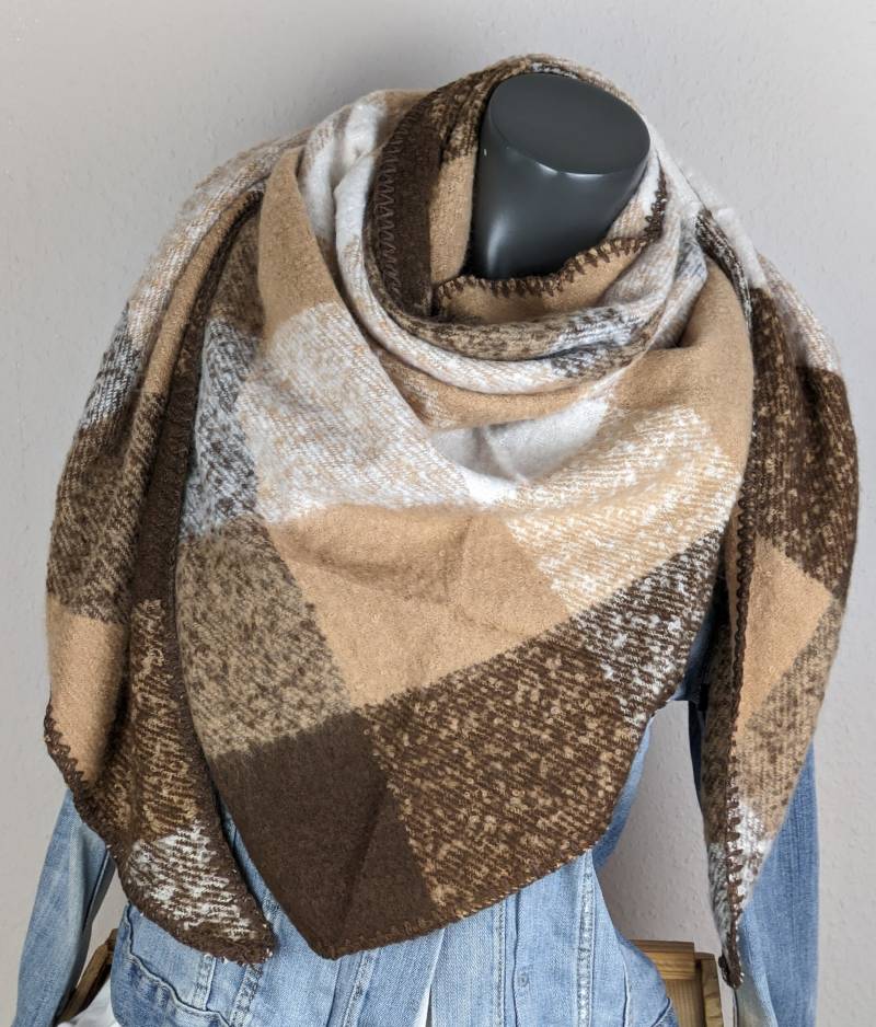 xxl Dreieckstuch Karo Wolle-Viskose Damen Flauschschal Kariert Winterschal Kuschelschal Webschal Geschenk Geburtstag von SockeSchalMuetze