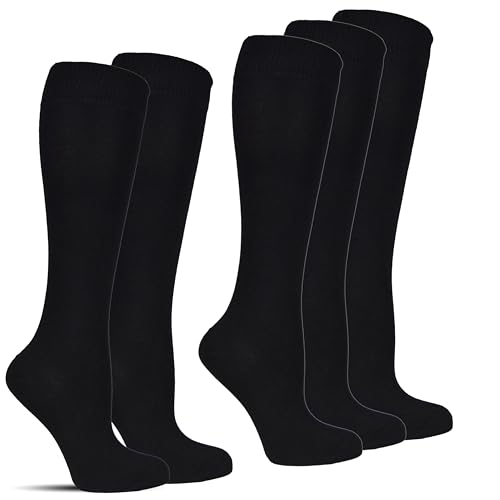 Socked Damen Kniestrümpfe (6x Paar) Baumwolle Karo Uni lange Socken Strümpfe kniehoch Mehrfarbig Schwarz (DE/NL/SE/PL, Numerisch, 35, 38, Regular, Regular, Schwarz) von Socked