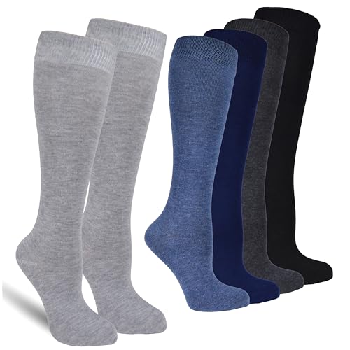 Socked Damen Kniestrümpfe (6x Paar) Baumwolle Karo Uni lange Socken Strümpfe kniehoch Mehrfarbig Schwarz (DE/NL/SE/PL, Numerisch, 35, 38, Regular, Regular, Uni2 - mehrfarbig) von Socked