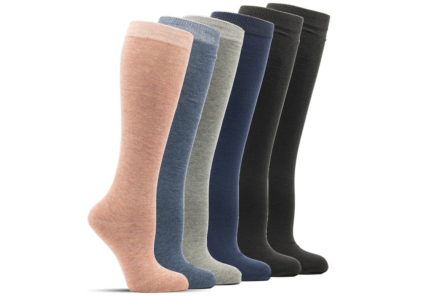 Socked Kniestrümpfe Damen Kniestrümpfe, Baumwolle (6-Paar, 4 verschiedene Farben) Baumwolle, lange Socken,Strümpfe, guter Halt, kniehoch, Uni / Karo von Socked