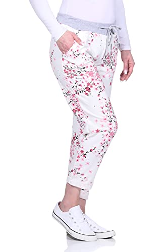 Sockenhimmel Damen Jogginghosen Sweatpants mit Kirschblüten Motiv Sommerhosen Damen Sporthosen Blumen Freizeithosen Yogahosen (44-46, Kirschblüte) von Sockenhimmel