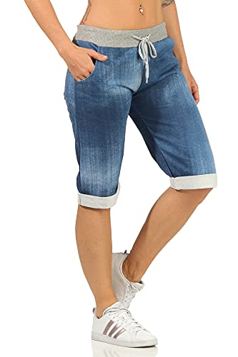 Damen Sommerhosen leichte Sweathose Caprihosen Jeans Optik Bermuda Hose Bequeme Damenshorts Jogpants (38-40, Dunkelblau, Numeric_38) von Sockenhimmel