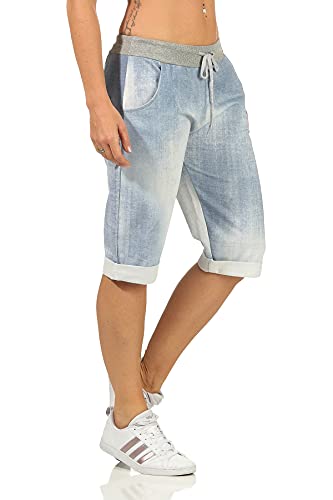 Damen Sommerhosen leichte Sweathose Caprihosen Jeans Optik Bermuda Hose Bequeme Damenshorts Jogpants (42-44, Hellblau, Numeric_42) von Sockenhimmel