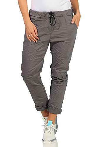 Damenhosen leichte Sommerhosen Chino Hosen luftige Stoffhose mit Stretch Kordelzug Gummibund Freizeithose Größe 36 bis 44 (40-42, Grau, Numeric_40) von Sockenhimmel