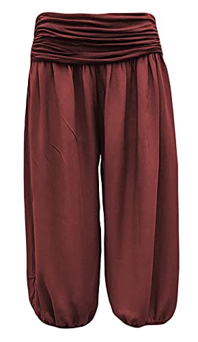 Flatterhose Damen luftig leichte Haremshose Bermuda Kurze Damen Sommerhose Uni Yogahose 3/4 lang (40-42, Bordeaux) von Sockenhimmel