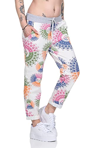 Jogginghosen für Damen Bunte Sommerhosen luftig & leichte Freizeithosen mit Gummizug (38-40, Bunte Mandala) von Sockenhimmel