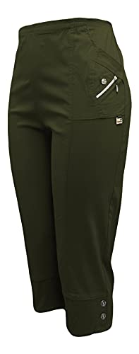 Kurze Hosen Damen Sommerhosen Bermuda 7/8 Schlupfhose leichte Stoffhose angenehme Caprihose mit Taschen (40-42, Khaki) von Sockenhimmel