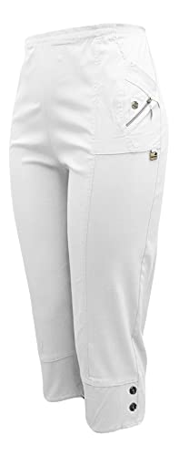 Kurze Hosen Damen Sommerhosen Bermuda 7/8 Schlupfhose leichte Stoffhose angenehme Caprihose mit Taschen (40-42, Weiß) von Sockenhimmel