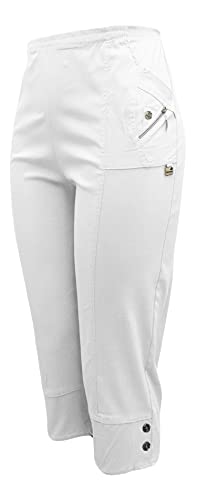Kurze Hosen Damen Sommerhosen Bermuda 7/8 Schlupfhose leichte Stoffhose angenehme Caprihose mit Taschen (46-48, Weiß) von Sockenhimmel