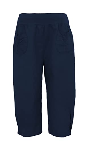 Leinenhose Kurze Sommerhose für Damen 100% Leinen leichte Bermuda (42-44, Marine) von Sockenhimmel