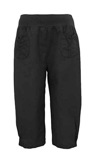 Leinenhose Kurze Sommerhose für Damen 100% Leinen leichte Bermuda (42-44, Schwarz) von Sockenhimmel