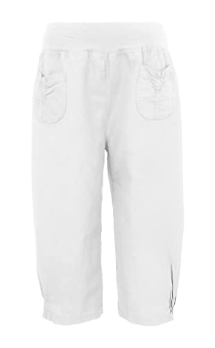 Leinenhose Kurze Sommerhose für Damen 100% Leinen leichte Bermuda (44-46, Weiß) von Sockenhimmel